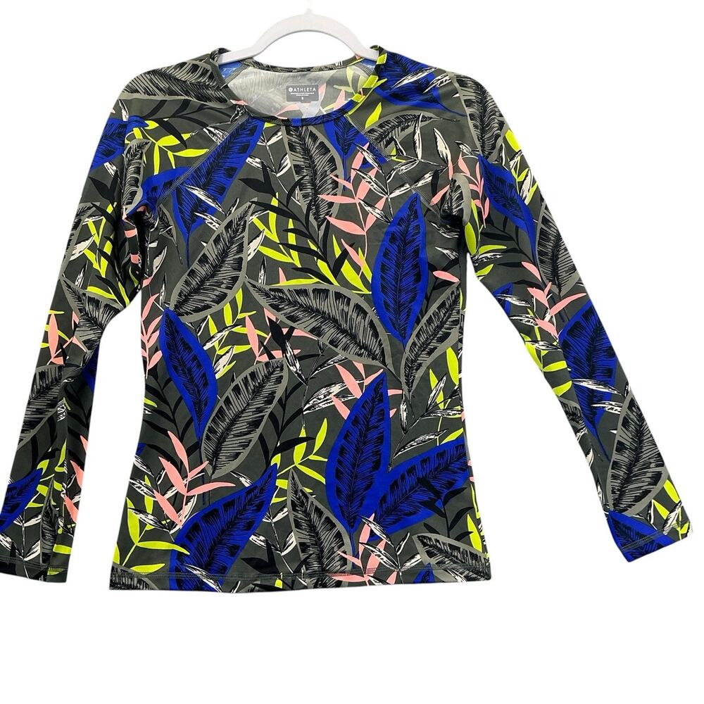 Athleta Long Sleeve Stretch Top Chevron Pattern Gym Walk Sz. Small Multicolor